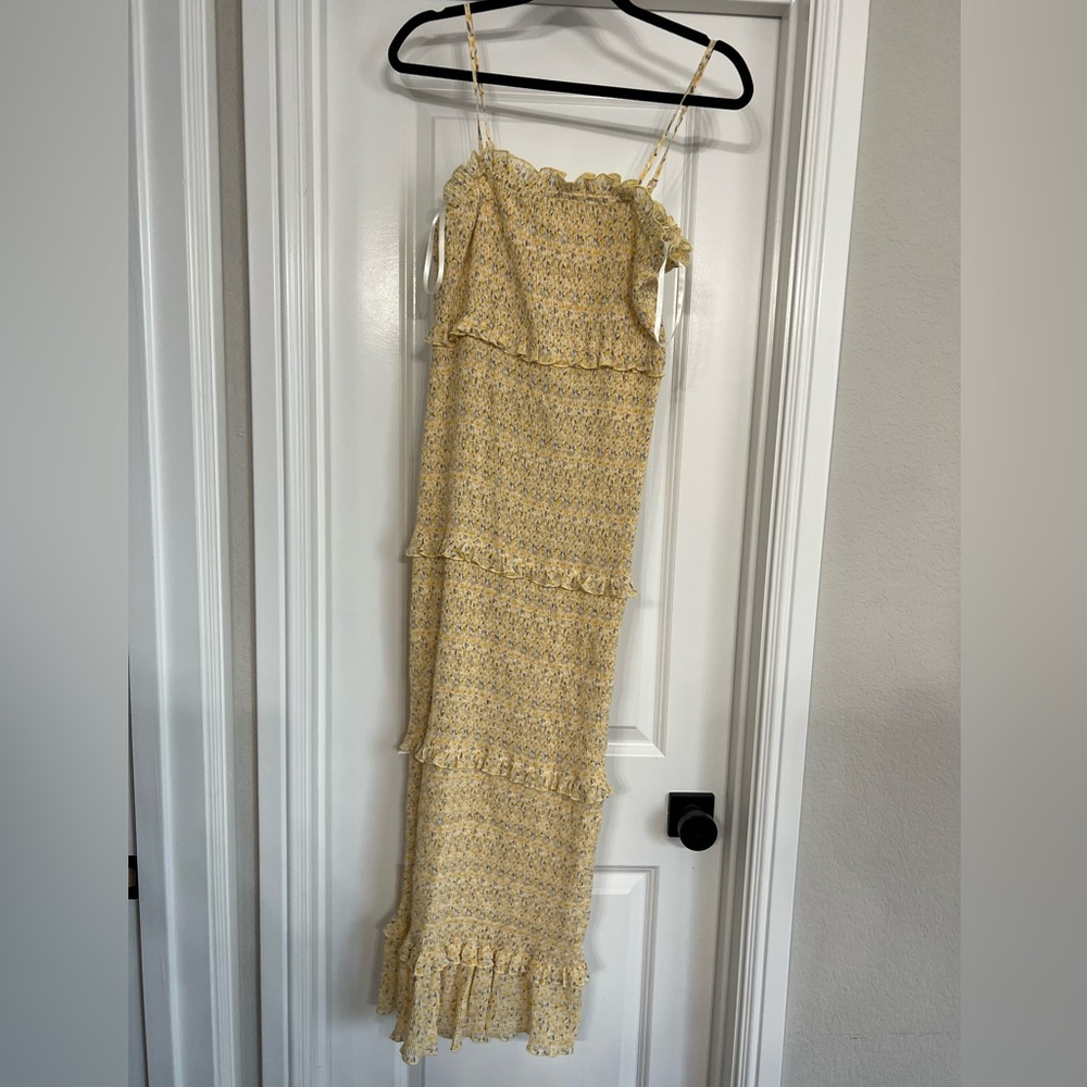 Yellow Floral Smocked Midi Dress- BRAND NEW